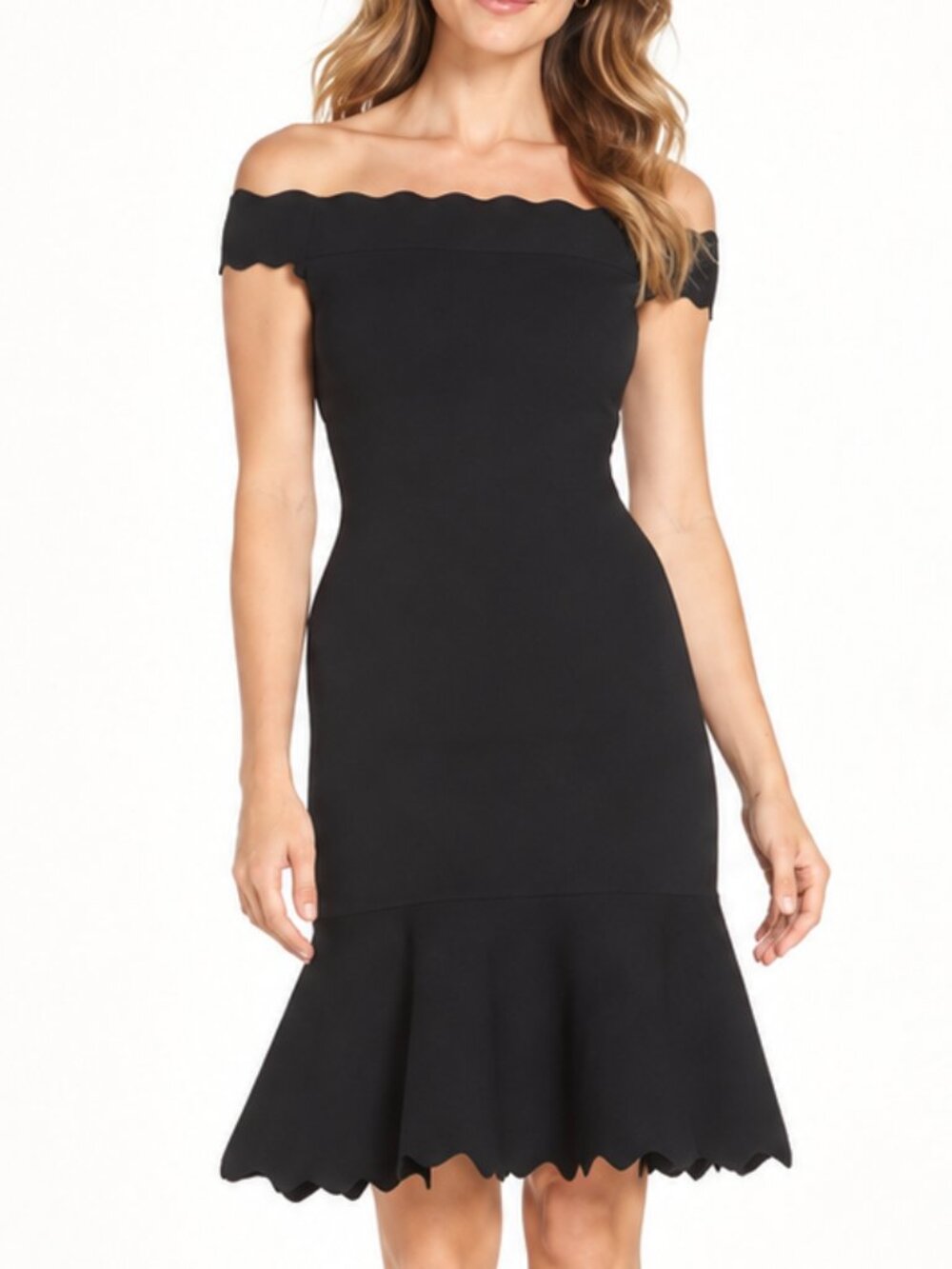 Eliza J Off The Shoulder Fitted Knee Length Dress Black Medium